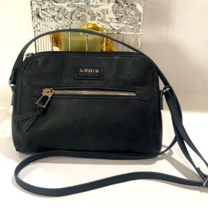 LODIS Black leather cross body bag adjustable strap 7high x 9wide